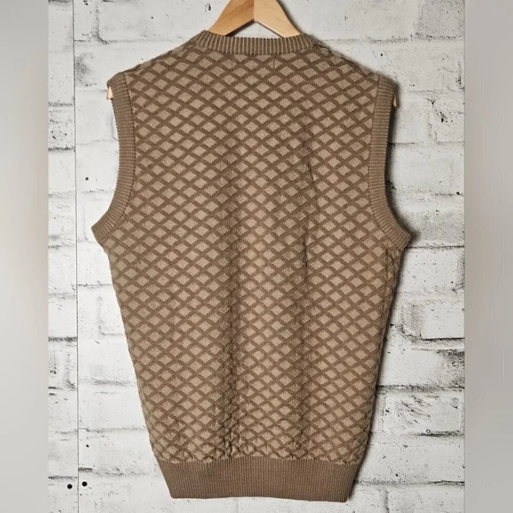 Monte Carlo Men's Wool Sweater Vest XL (40) Brown Tan Textured V-Neck